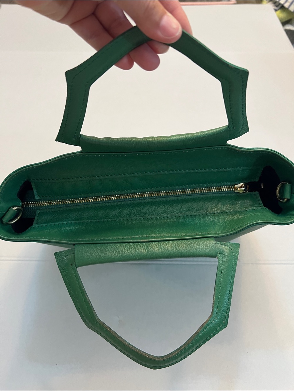 ANNA PAOLA EMERALD GREEN LEATHER BONNIE TOTE TOP HANDLE BAG GOLD HARDWARE - Picture 6 of 16